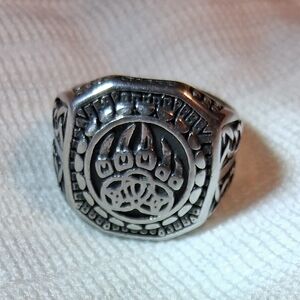 Men's Silver-Tone Bear Paw Signet Ring